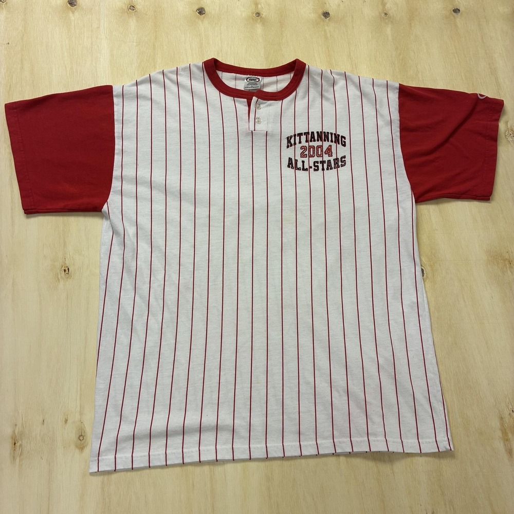 Vintage BIKE Kittanning All-Stars Shirt Mens L White Striped Henley Tee T-Shirt
